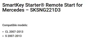 SKSNG221D3 MERCEDES Smartkey Starter Remote Start #3