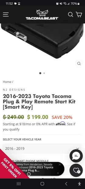 N2-EA-TOY6-K N2 DESIGNS Plug Play Remote Start Push Toyota