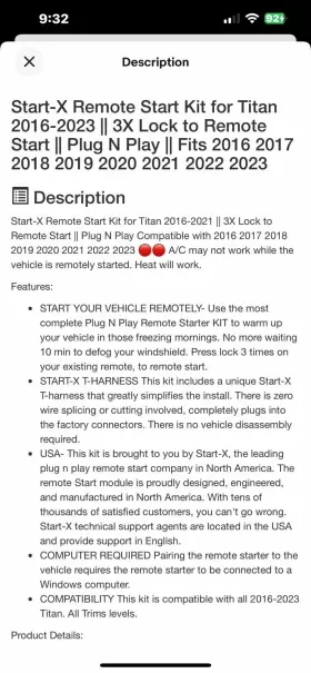 001407424591 START-X Remote Kit Nissan Titan #3